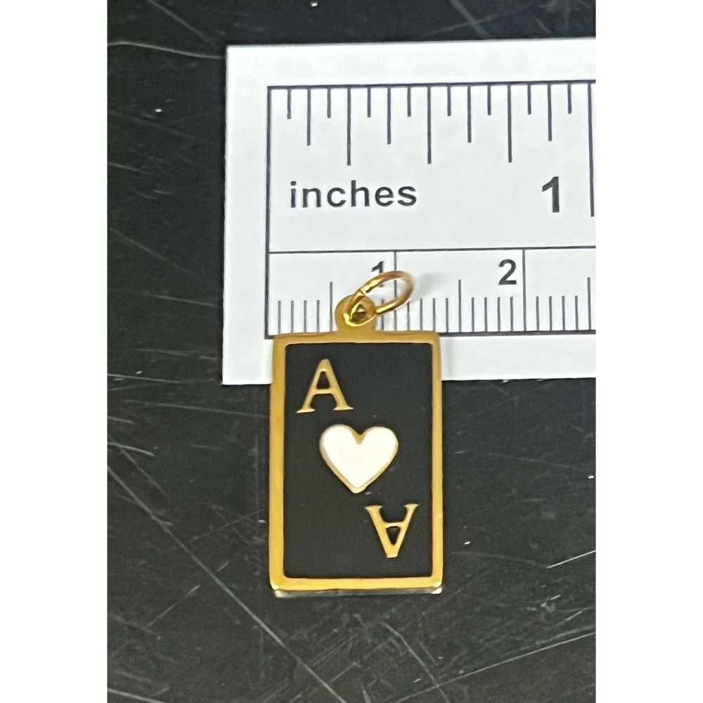 Ace of Hearts Playing Card Pendant‎ Unisex OS Black New 18K Gold PVD